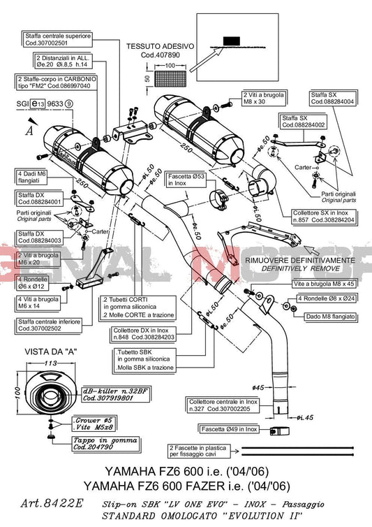 2 Terminali Di Scarico Leovince Lv One Acc Yamaha Fz6/Fz6 Ns/Fazer 2004 - 2006