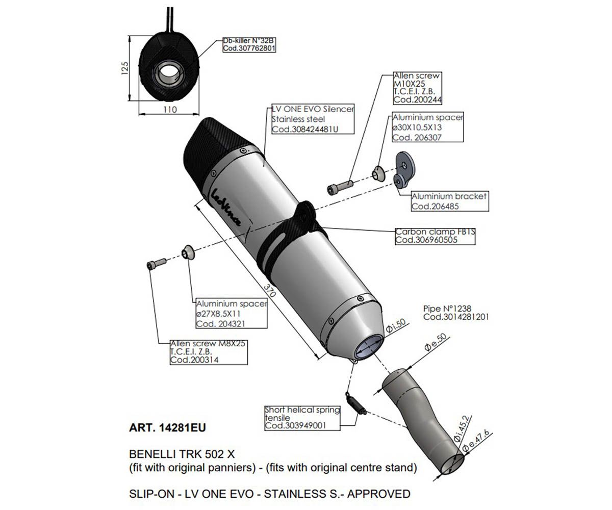 Terminale Di Scarico Lv One Evo Acciaio BENELLI TRK 502 X 2018 - 2024