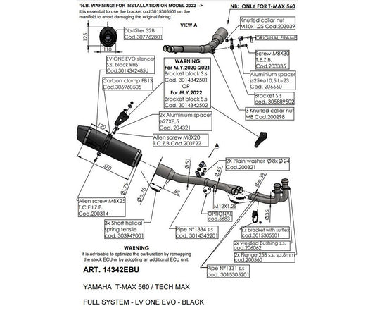 Terminale di Scarico Leovince LV ONE EVO BLACK EDITION per Yamaha T-Max 560 2020 - 2024