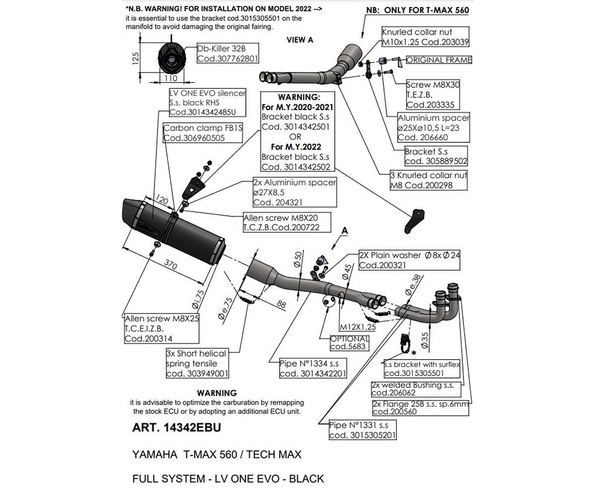 Terminale di Scarico Leovince LV ONE EVO BLACK EDITION per Yamaha T-Max 560 2020 - 2024