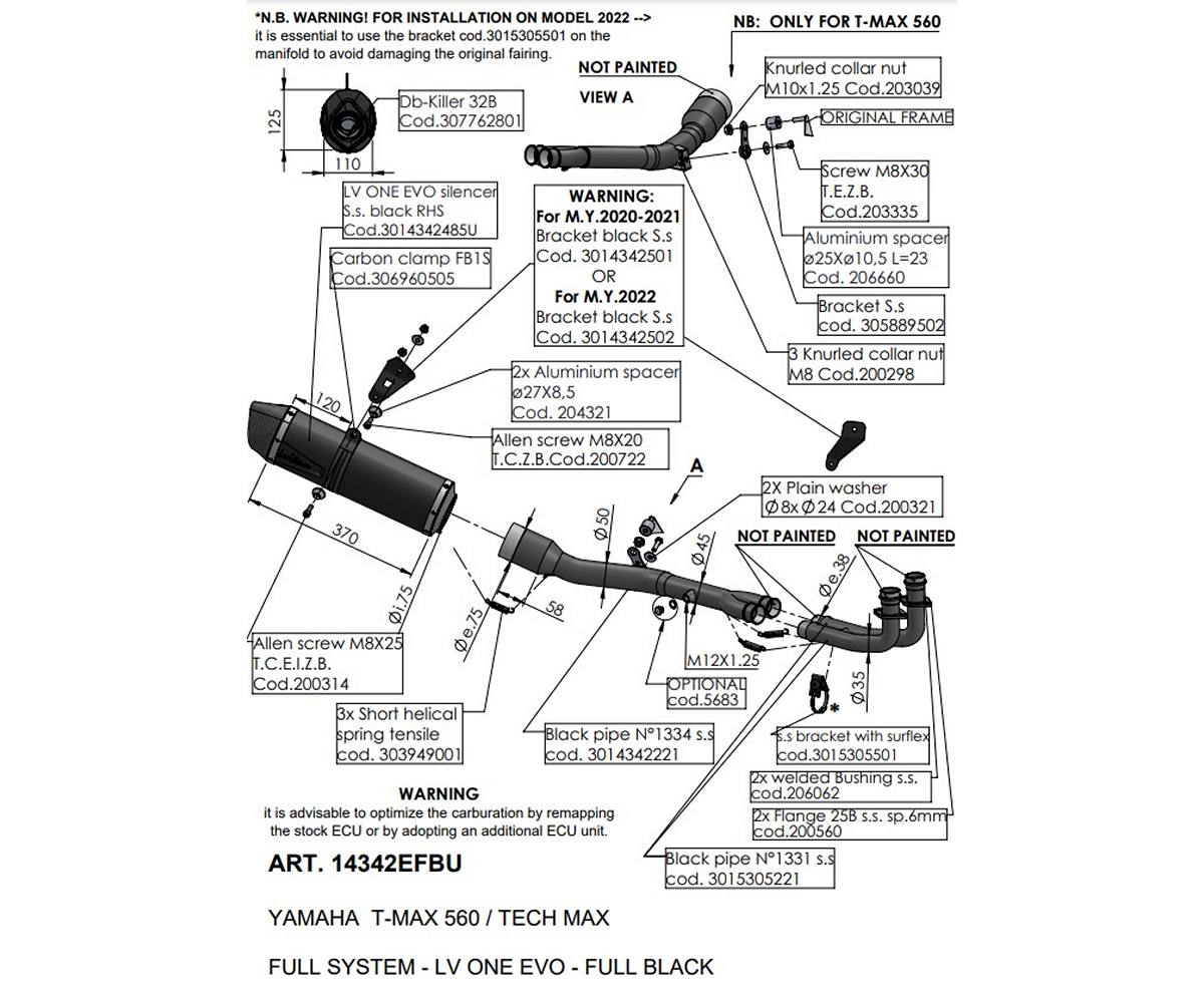 Terminale di Scarico Leovince LV ONE EVO BLACK EDITION per Yamaha T-Max 560 2020 - 2024