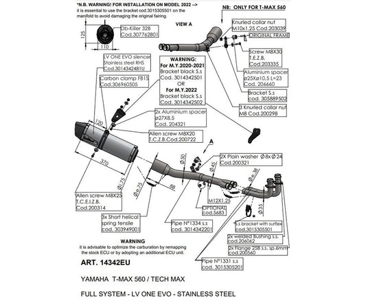 Terminale di Scarico Leovince LV ONE EVO per Yamaha T-Max 560 2020 - 2024