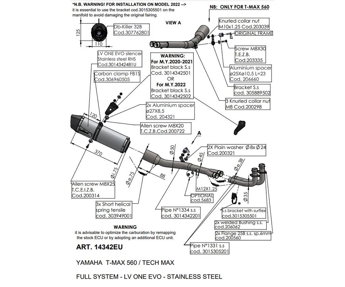 Terminale di Scarico Leovince LV ONE EVO per Yamaha T-Max 560 2020 - 2024