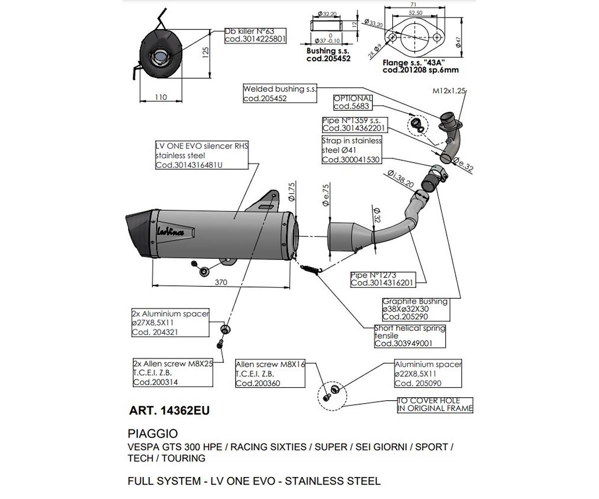 Terminale di Scarico Leovince LV ONE EVO per Piaggio Vespa 300 2021 - 2024