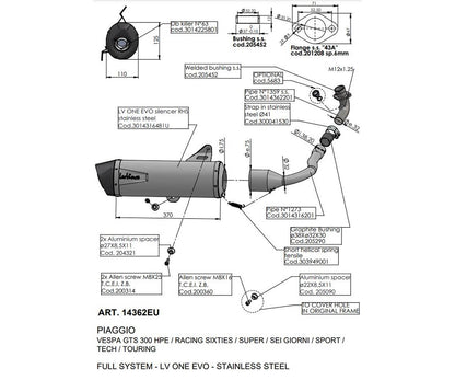Terminale di Scarico Leovince LV ONE EVO per Piaggio Vespa 300 2021 - 2024