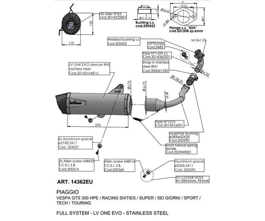 Terminale di Scarico Leovince LV ONE EVO per Piaggio Vespa 300 2021 - 2024