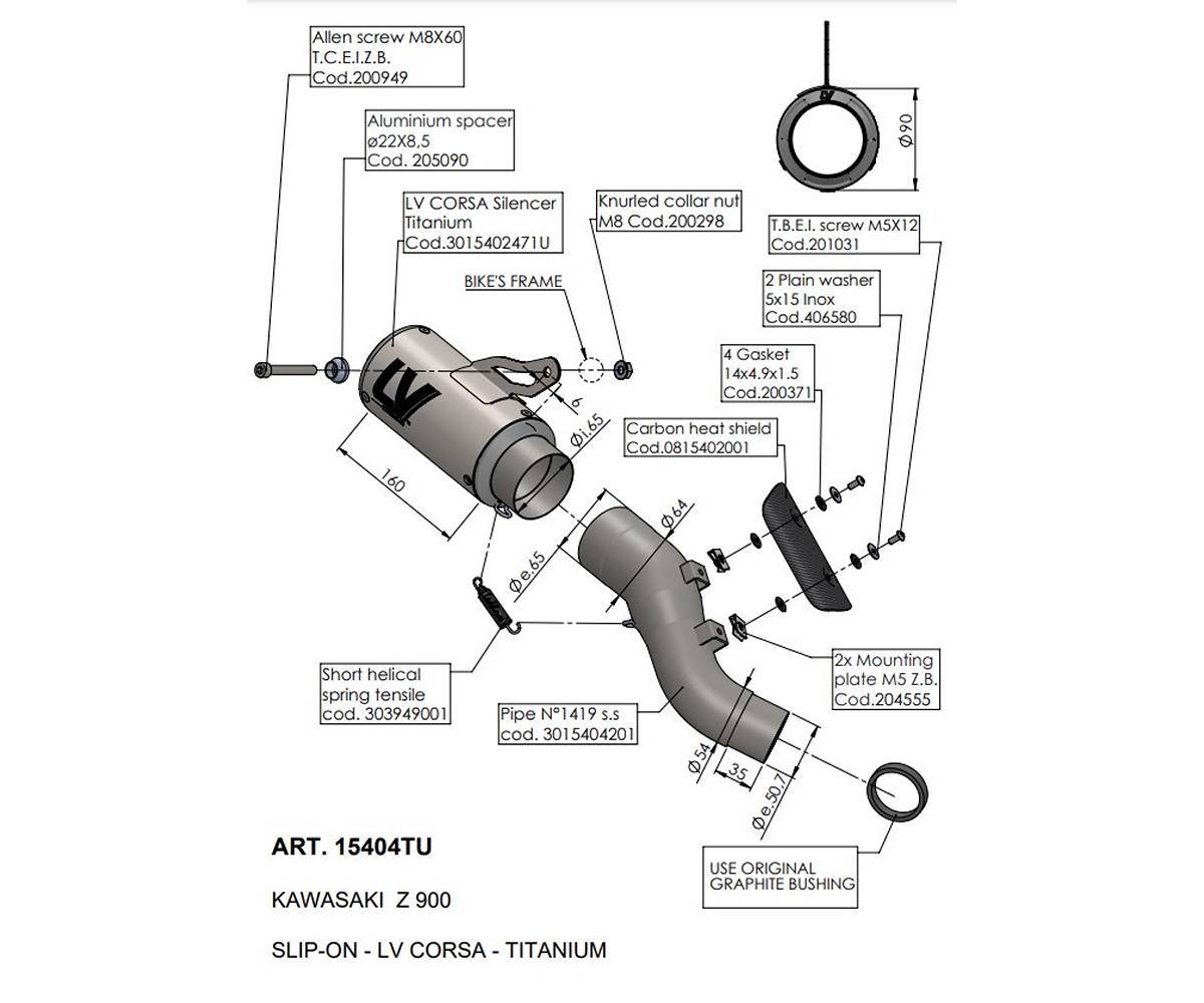 Terminale di Scarico Leovince LV CORSA TITANIUM per Kawasaki Z 900 2020 - 2024
